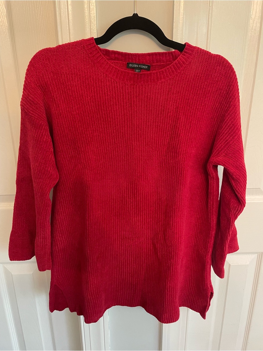 Eileen Fisher Bright Red Ribbed Crewneck Sweater